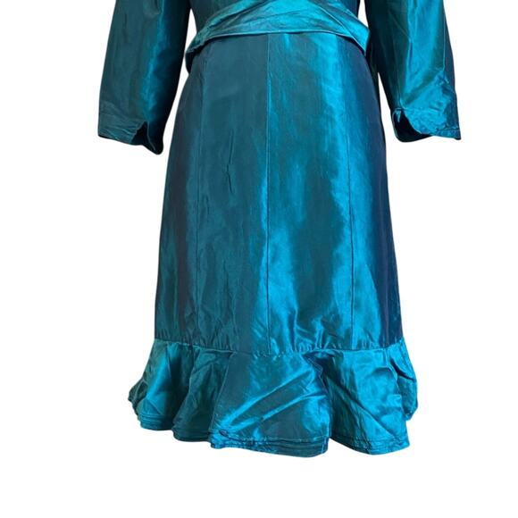 Teri Jon Rickie freeman Emerald Green 100% silk wrap Dress size 4 ruffle formal - Picture 10 of 13